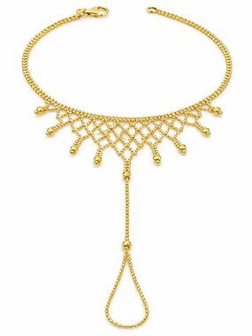 SOLID Ring Chain Ball Bracelet 14k Yellow Gold Plated (.925)